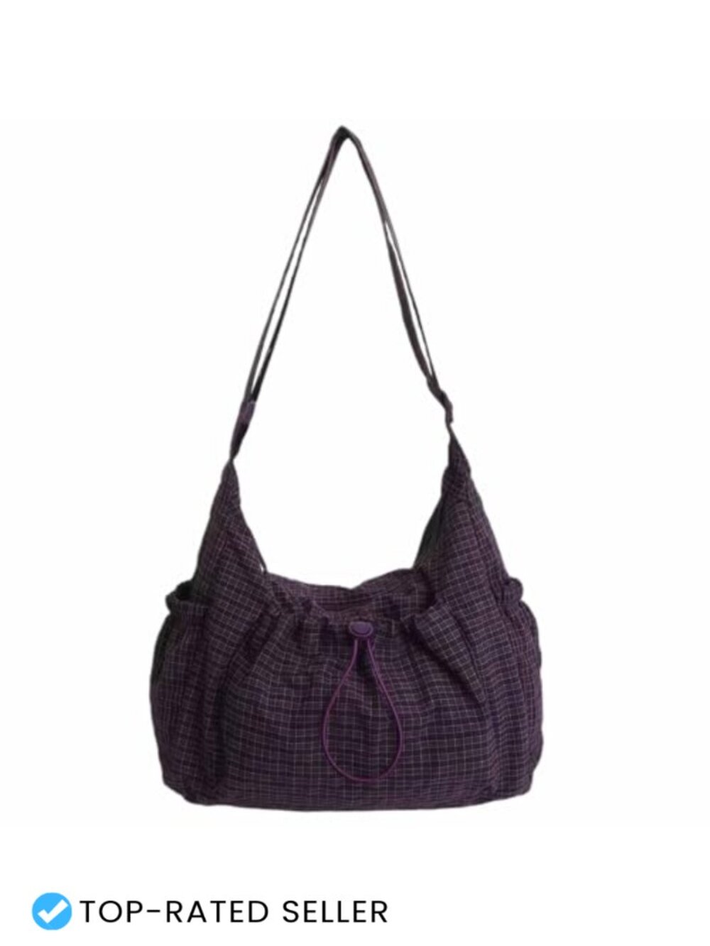 Nylon Crescent Hobo Crossbody Bag Plaid Slouchy Messenger Purse Large